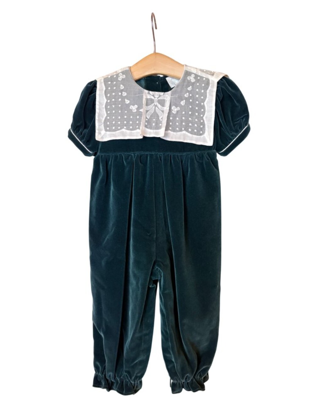 Vintage Deadstock Lavender Blue Puff Sleeve Velvet Jumpsuit Size 18M